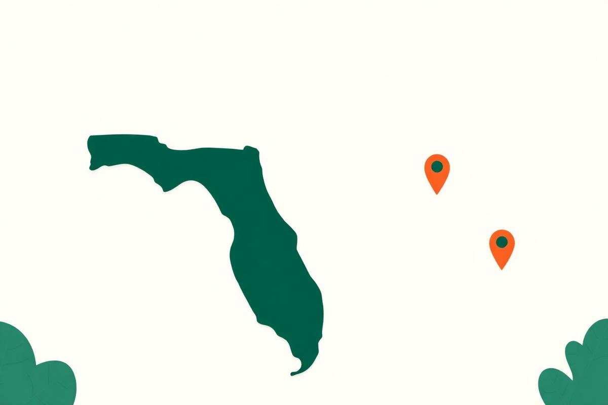 Illustrated map of Florida with location markers
